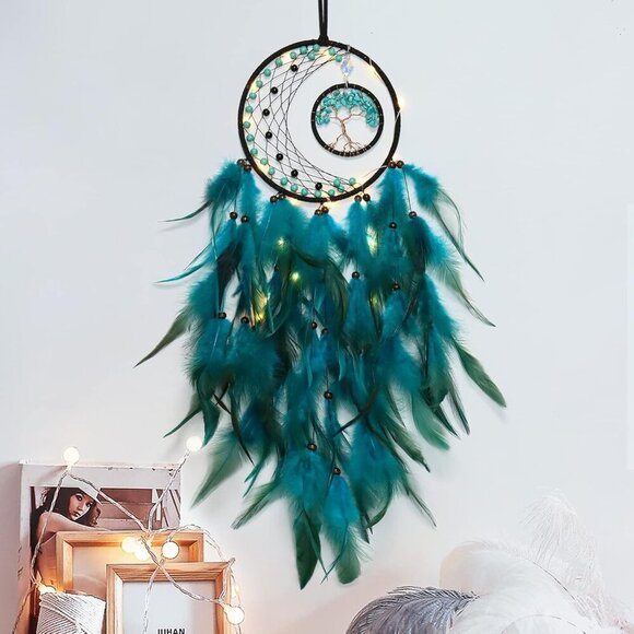 LED Dream Catcher Light Up Tree of Life Dreamcatcher with Healing Crystal Stone - Picture 1 of 7